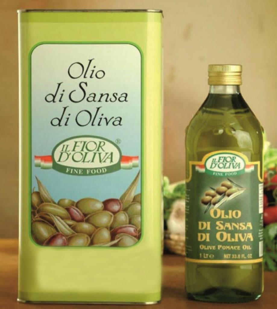 Italian ponace olive oil in glass bottle of 1 litre and tin of 5 litres